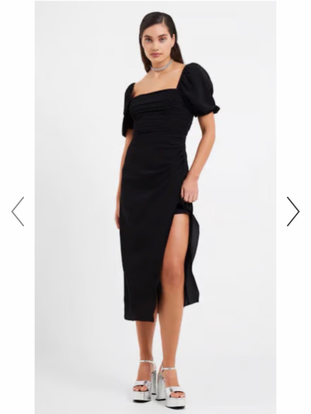 Francesca's Collections Black Puff-Sleeve Square-Neck Midi Dress with Side Slit